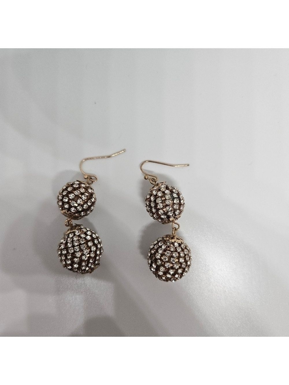 Vintage Double Ball Pavé Crystal Hook Earrings
